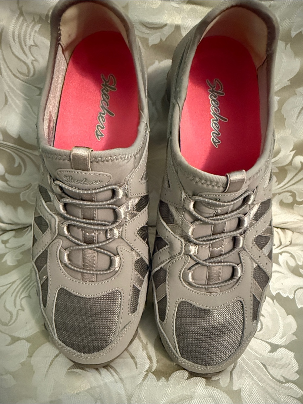 Skechers Women's Gray Athletic Slip-On Sneakers with Pink Insole